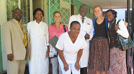 intern with hospital staff in Arusha, Tanzania