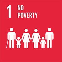 1. No Poverty. Six people, adults and children, holding hands side by side.