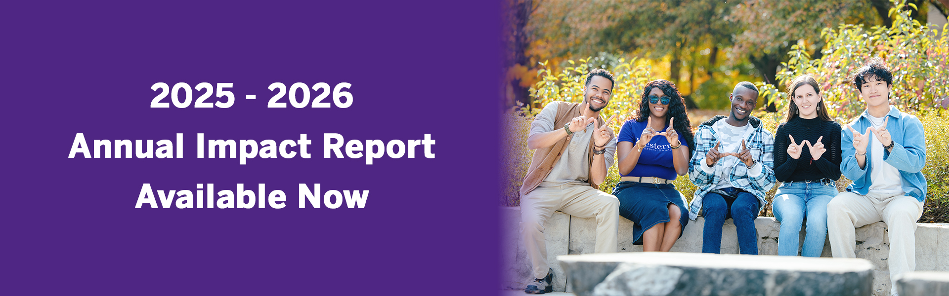 Text that says "Western International Annual Report out now" with students smiling