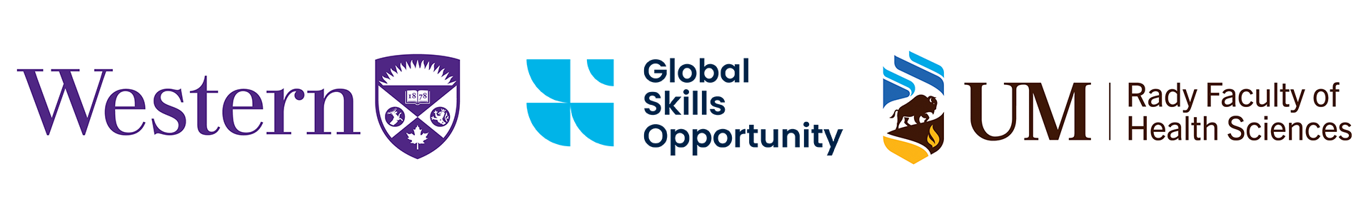 Logos for Western University, Global Skills Opportunity, and University of Manitoba Rady