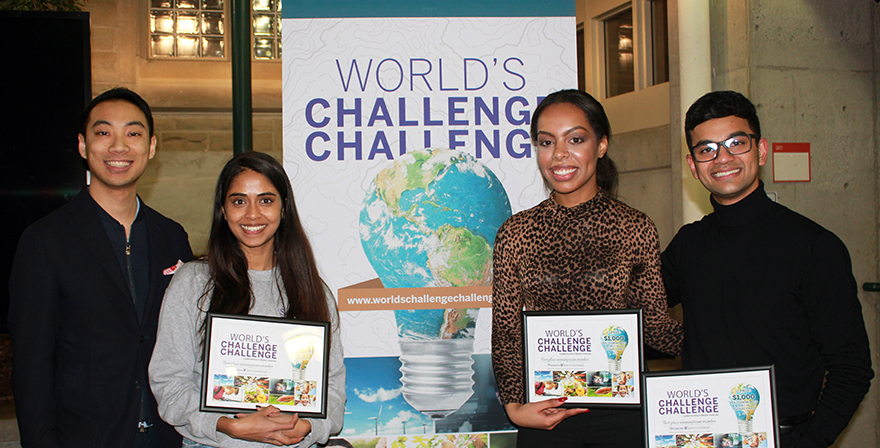 Winners of Western's World's Challenge Challenge holding their certificates. 