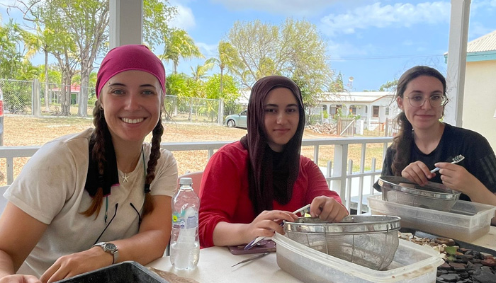 Three female students working during a placement
