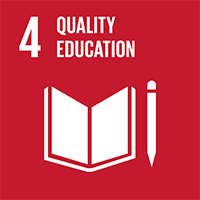 4. Quality Education. An open book with a pencil sitting to its right.
