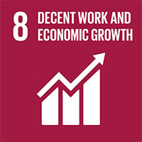8. Decent Work and Economic Growth. A bar graph with three bars increasing.